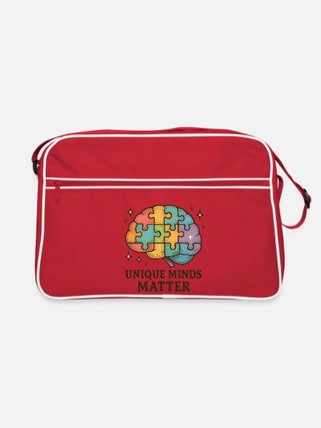 Buntes Gehirn-Puzzle: Einzigartige Köpfe - Retro Tasche - Rot/Weiß