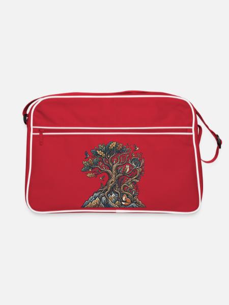 Waldbaum der Nachtwesen - Retro Tasche - Rot/Weiß