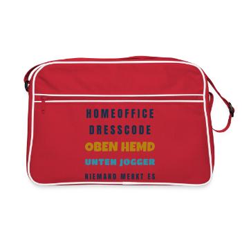 Homeoffice Dresscode Oben Hemd unten Jogger - Retro Tasche - Rot/Weiß - Vorne