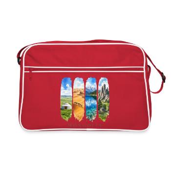 Mongolei Travel – Steppe & Nomaden Motiv - Retro Tasche - Rot/Weiß - Vorne