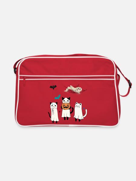 Katzen Halloween - Retro Tasche - Rot/Weiß