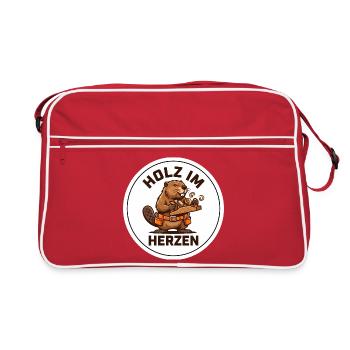 Holz Im Herzen Tischler Opa Biber Shirt - Retro Tasche - Rot/Weiß - Vorne