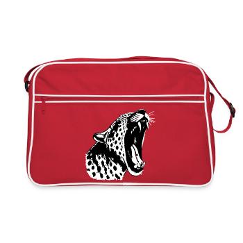 Schwarzweiß Leopardenkopf (PNG) - Retro Tasche - Rot/Weiß - Vorne