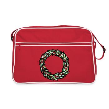 Smaragdgrüner Kranz mit roten Beeren - Retro Tasche - Rot/Weiß - Vorne