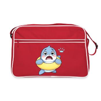 Schüchterner Hai im Schwimmring - Retro Tasche - Rot/Weiß - Vorne