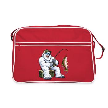 Fröhlicher Yeti beim Angeln – Lustiges Outdoor Mot - Retro Tasche - Rot/Weiß - Vorne