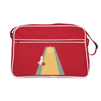 Pudel auf der Kegelbahn – Kegeln Insider Motiv - Retro Tasche - Rot/Weiß - Vorne