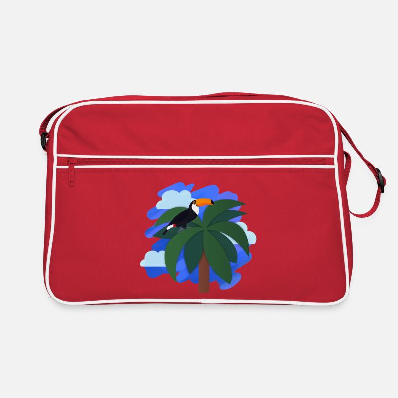 Tukan (Palme, Himmel) - Retro Tasche - Rot/Weiß