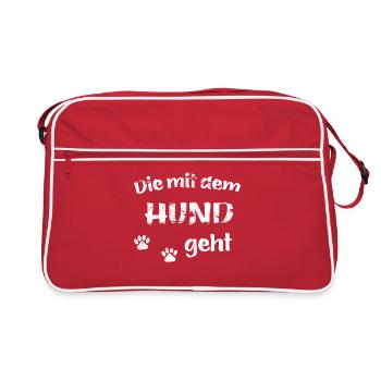 Qui se promène avec le chien - Hundefan.Shop - Sac Retro - rouge/blanc - Devant