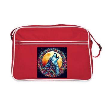 Wolf howls at the moon - Retro Bag - red/white - Front