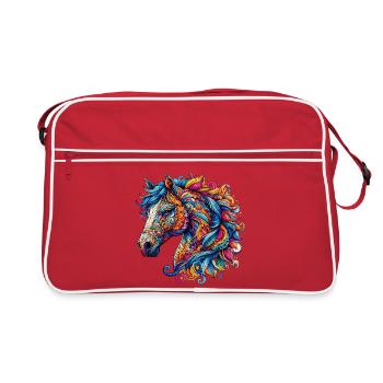 Pferd mit Mandalas verziert - Retro Tasche - Rot/Weiß - Vorne