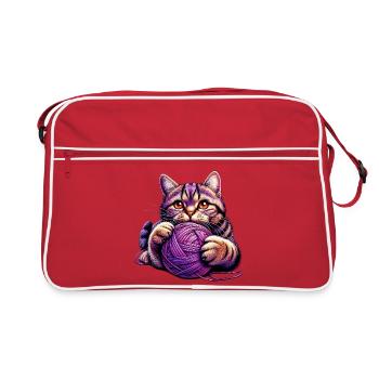 Cat plays with a ball of yarn - Retro Bag - red/white - Front