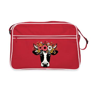 Vache avec des fleurs - Sac Retro - rouge/blanc - Devant