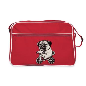 Lustiger Mops Laufband Fahrrad skurril gelangweilt - Retro Tasche - Rot/Weiß - Vorne