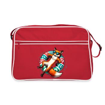 Ein relaxter Fuchs auf einem Schwimmreifen - Retro Tasche - Rot/Weiß - Vorne