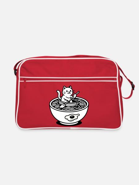 Cute Noudle Soup Cat - Retro Tasche - Rot/Weiß - Vorne