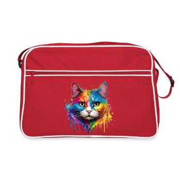 Portrait à l’aquarelle de chat arc-en-ciel - Sac Retro - rouge/blanc - Devant