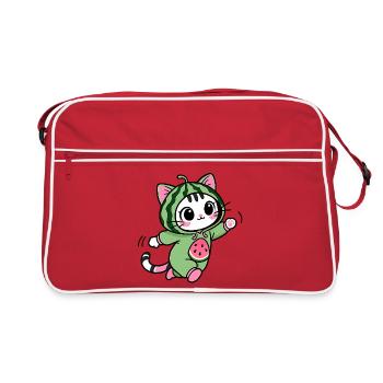 Cute Cat in Watermelon Hoodie - Retro Bag - red/white - Front