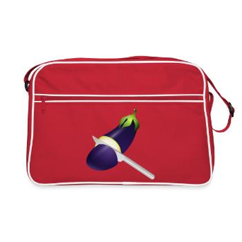 Aubergine lumineuse avec couteau de cuisine - Sac Retro - rouge/blanc - Devant