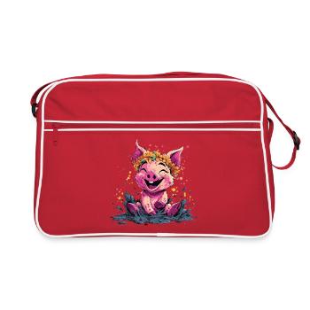 Cochon joyeux avec couronne florale - Sac Retro - rouge/blanc - Devant