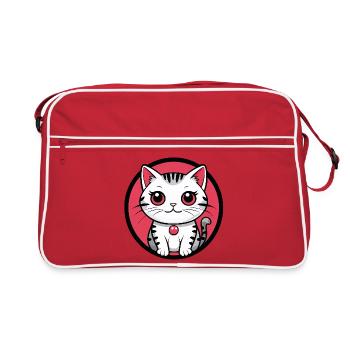 Cat Portrait in the Pink Circle - Retro Bag - red/white - Front