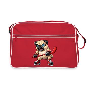 Süßer Mops Eishockeyspieler Cartoon Aggressiver Kä - Retro Bag - red/white - Front