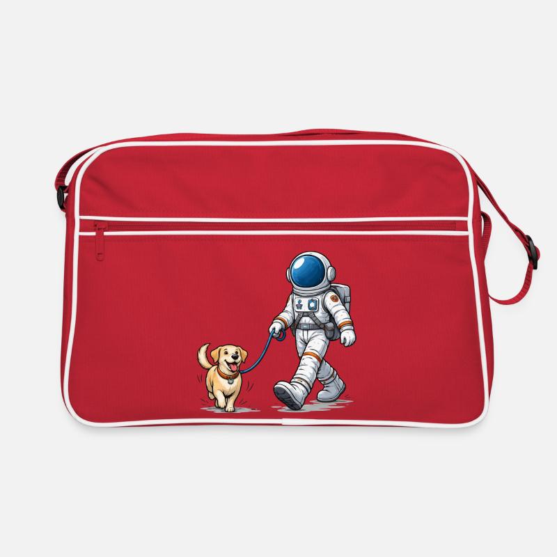 Astronaut mit seinem Hund Gassi  Retro Tasche
