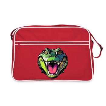 Crocodile head with mouth open and pointed teeth - Retro Bag - red/white - Front