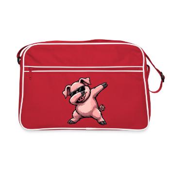 Dabbing Schwein - Retro Tasche - Rot/Weiß - Vorne