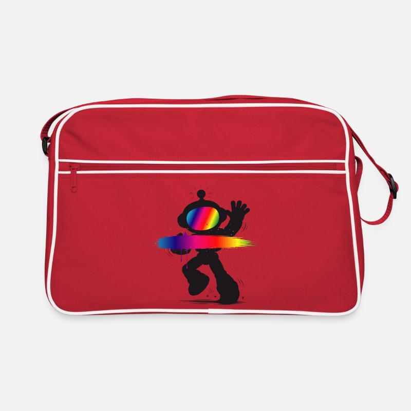 Robot Silhouette Rainbow Splash Design Retro Bag