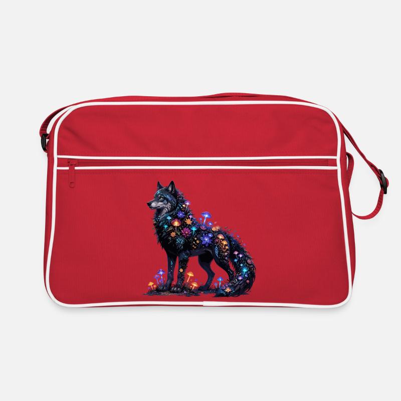 Night wolf in mushroom color magic Retro Bag