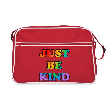 Just Be Kind, Regenbogentext - Retro Tasche - Rot/Weiß - Vorne