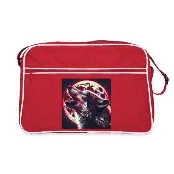Wolf howls at the Full Moon - Retro Bag - red/white - Front