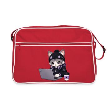 Purple and black coder cat - Retro Bag - red/white - Front