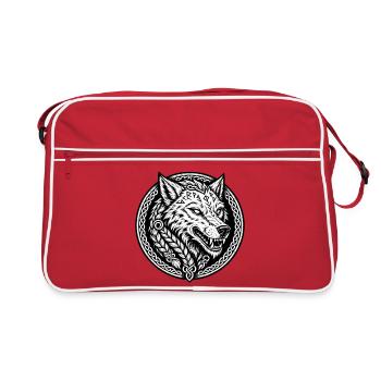 Norse Fenrir Wolf - Viking Runes - Retro Bag - red/white - Front