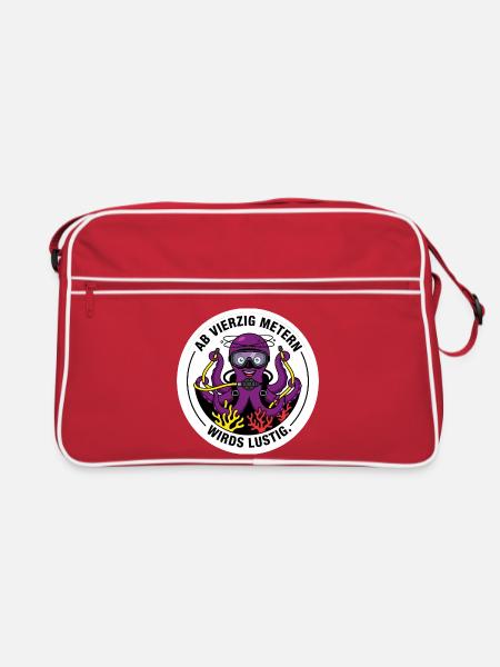 Tieftauch Oktopus lustig Shirt - Retro Tasche - Rot/Weiß