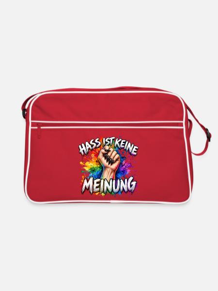 Hass ist keine Meinung! - Retro Tasche - Rot/Weiß