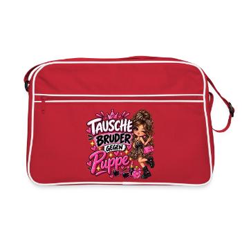 Tausche Bruder gegen Puppe - Retro Tasche - Rot/Weiß - Vorne