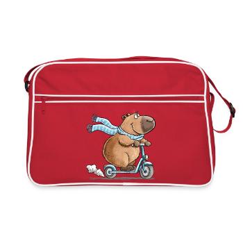 Capybara auf Roller Lustiges Tiermotiv Scooter - Retro Tasche - Rot/Weiß - Vorne