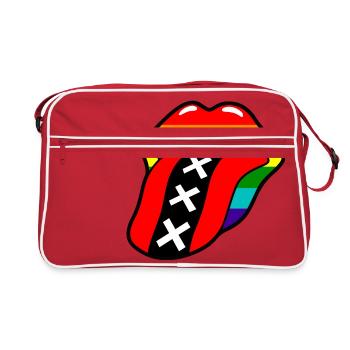 bouche gay pride rainbow avec la langue et le logo Amsterdam - Sac Retro - rouge/blanc - Devant