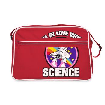 MÄDCHEN SCIENCE ROCKET LOVE REGENBOGEN RETRO SHIRT - Retro Tasche - Rot/Weiß - Vorne