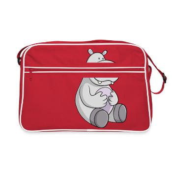 Glückliches Comic Nilpferd - Retro Tasche - Rot/Weiß - Vorne
