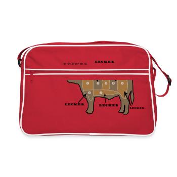 Delicious cow! Funny gift idea with cow. - Retro Bag - red/white - Front