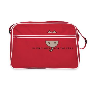 Katze isst Pizza niedlich lustig Geschenk - Retro Tasche - Rot/Weiß - Vorne