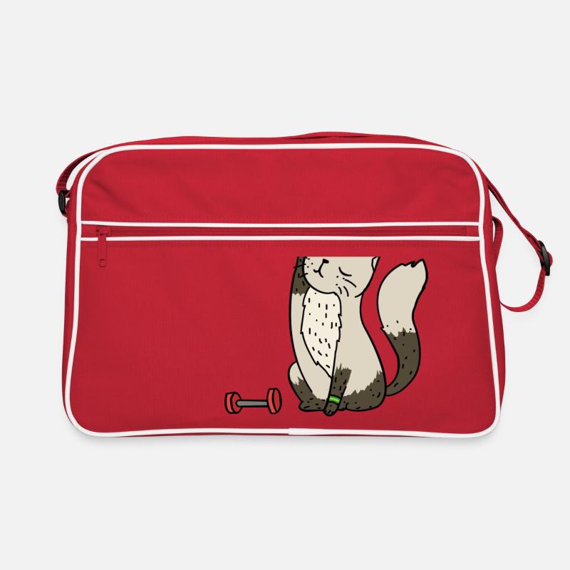Katze beim Sport - Retro Tasche - Rot/Weiß