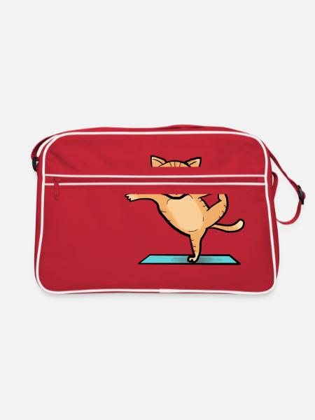 Katze beim Sport - Retro Tasche - Rot/Weiß - Vorne