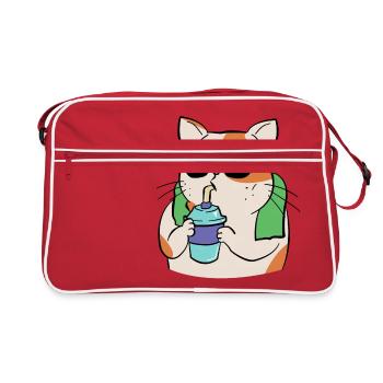 Chat en train de faire du sport avec une tasse à boire et une serviette - Sac Retro - rouge/blanc - Devant