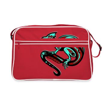 Tribal Chameleon tier reptiel kinder geschenkidee - Retro Tasche - Rot/Weiß - Vorne