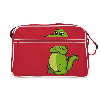 Krokodil Comic Geschenk Kroko Kind Echse Tier Nil - Retro Tasche - Rot/Weiß - Vorne