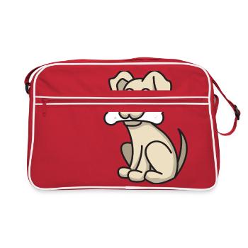 Dog Gift Pet Comic Dogs Animal Bones - Retro Bag - red/white - Front